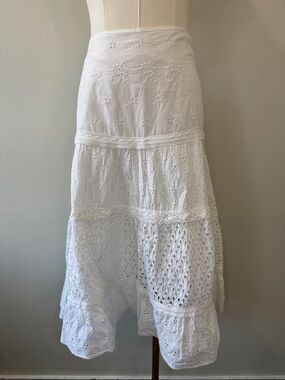 Polo Jeans Co. Ralph Lauren White Eyelet Tiered Skirt Size 14 | 100% Cotton
